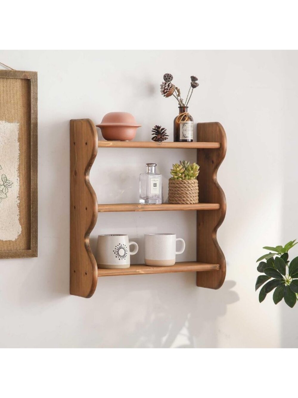 Rustic 3-Tier Solid Wood Floating Wall Shelf - Farmhouse Decor for Living Room